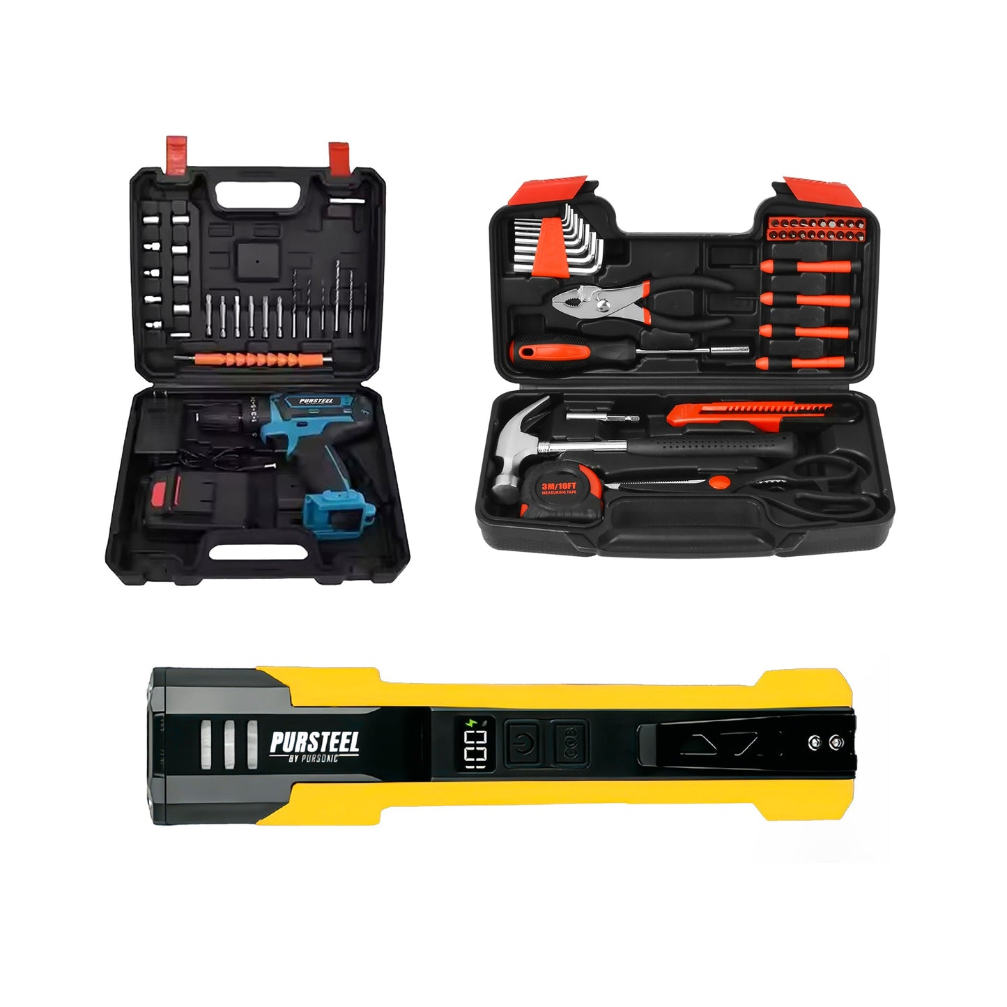 Home DIY Tool Bundle: Cordless Drill, 39-Piece Tool Kit & Flashlight