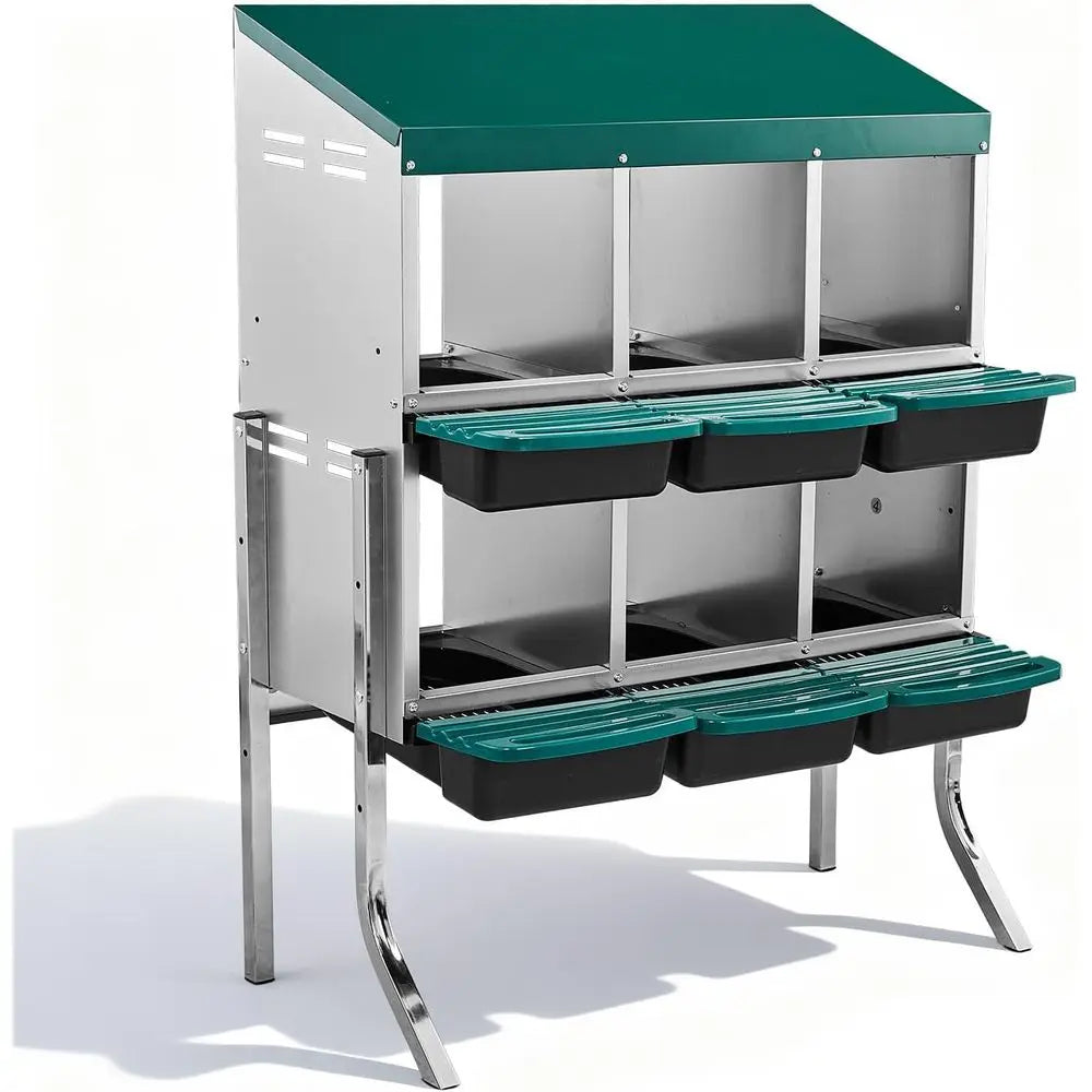 6-Compartment Metal Chicken Nesting Box with Roll-Away Egg Collection