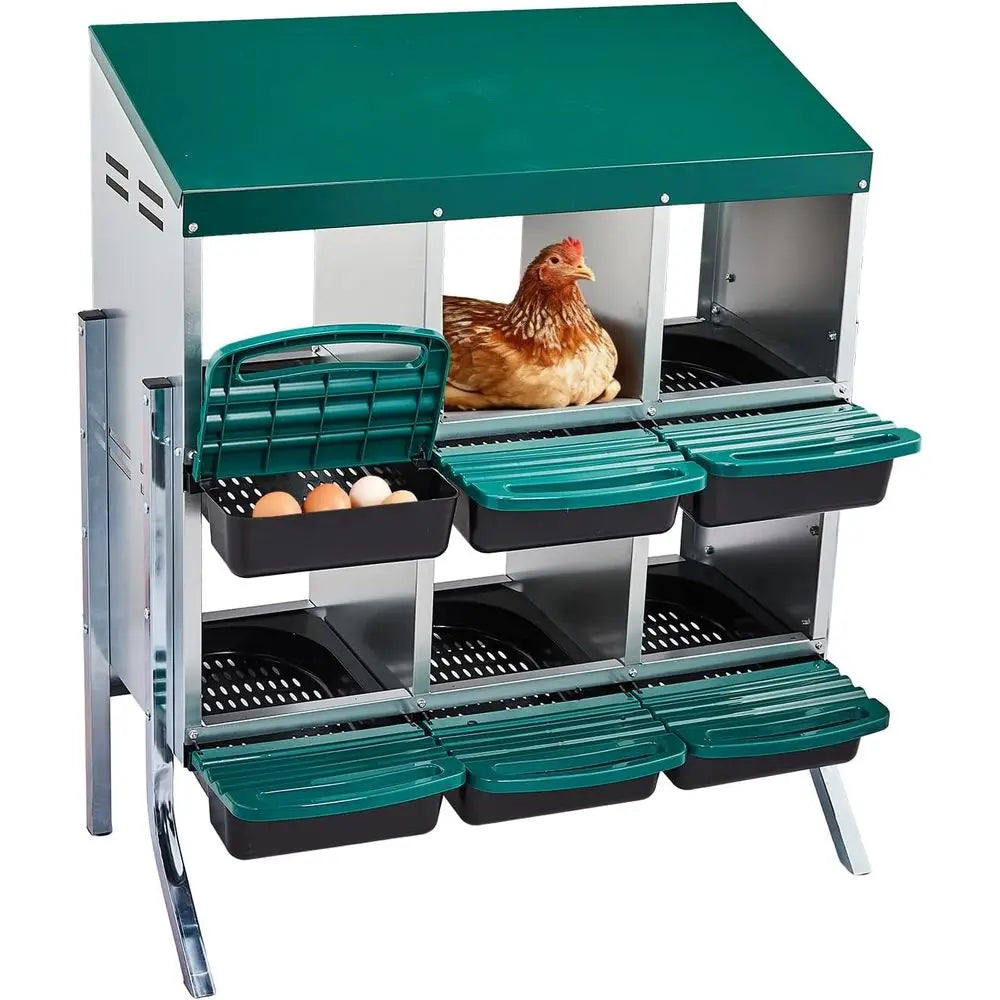 6-Compartment Metal Chicken Nesting Box with Roll-Away Egg Collection